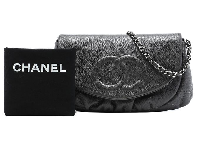 Chanel Gray CC Caviar Half Moon Wallet on Chain Marrone Grigio antracite - vista 7