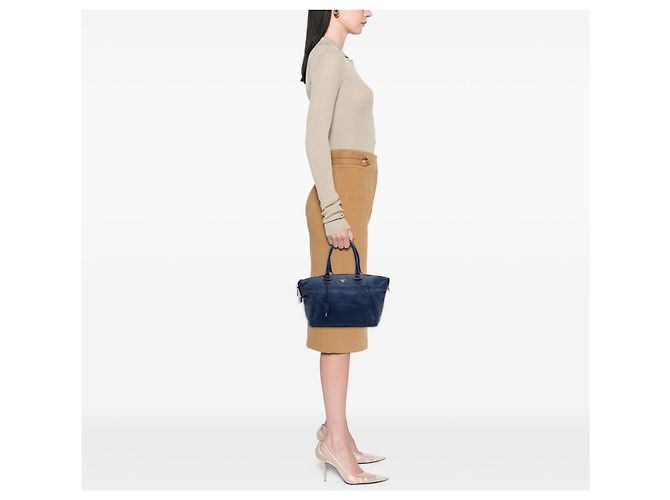 Borsa Satchel Prada Blue Vitello Daino con Doppio Manico - vista 6