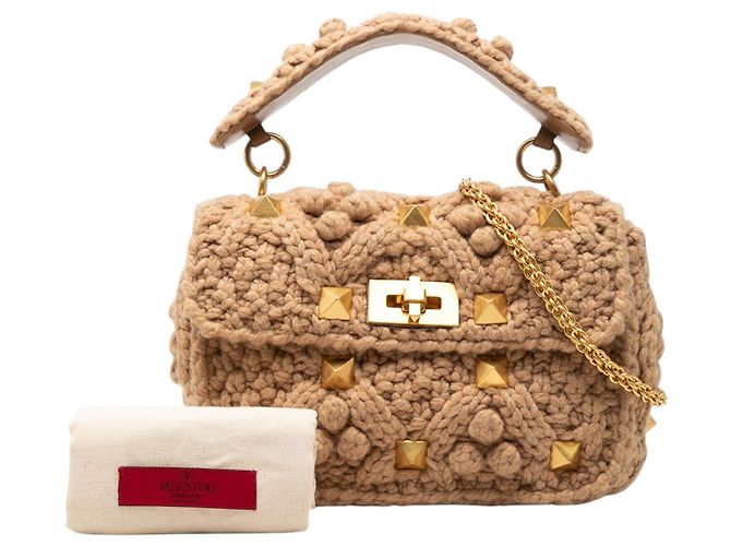 Bolso Satchel Roman Stud de punto beige tamaño Medium Valentino - vista 7
