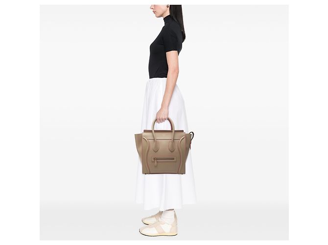 Céline Celine Mini Luggage Tote in pelle di vitello liscia Beige - vista 6