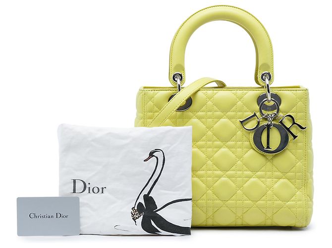 Dior Yellow Medium Lambskin Cannage Lady Dior Giallo - vista 6