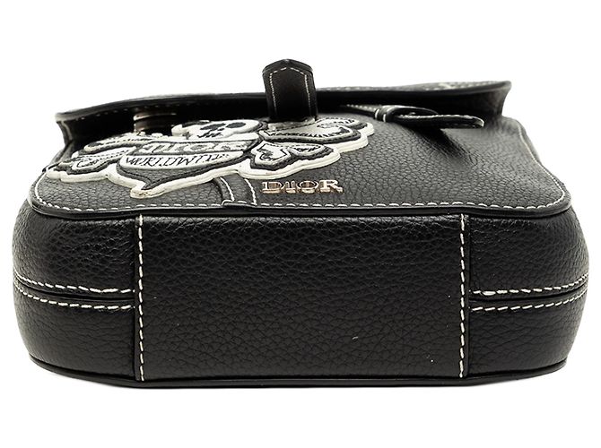 Dior Black Stussy Bee Applique Calfskin Saddle Crossbody Noir - vue 3