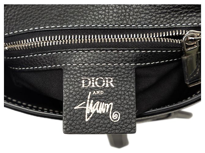 Dior Black Stussy Bee Applique Calfskin Saddle Crossbody Noir - vue 5