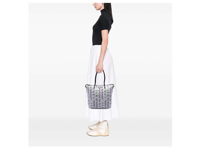 Borsa Satchel Prada in Tessuto Stampato Viola Porpora - vista 6