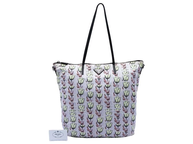 Borsa Satchel Prada in Tessuto Stampato Viola Porpora - vista 7