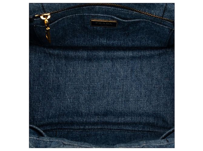 Borsa Tote Prada Blue Small Denim Canapa Logo - vista 4