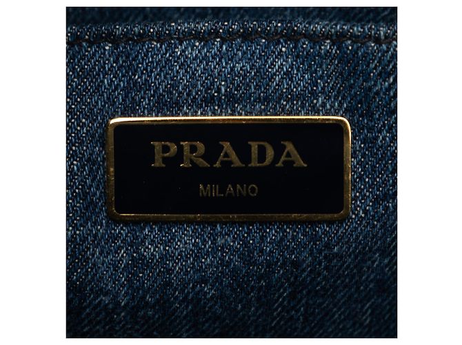 Borsa Tote Prada Blue Small Denim Canapa Logo - vista 5