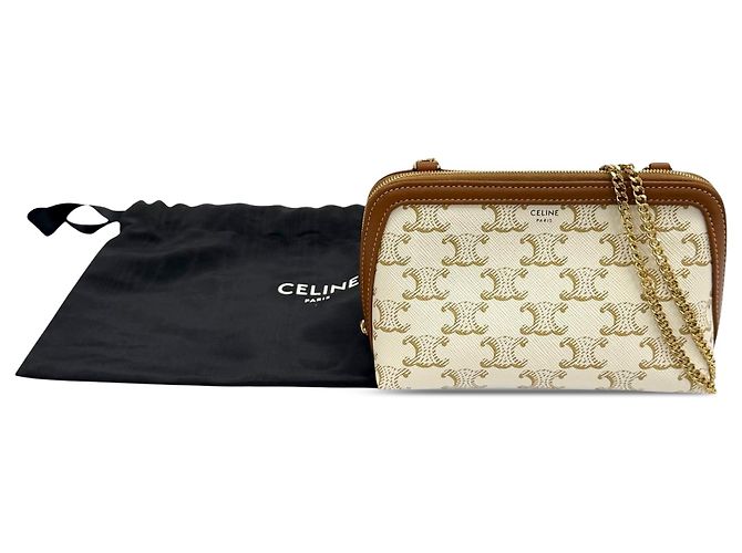 Céline Clutch com corrente Celine Triomphe em tela revestida branca Branco - vista 13