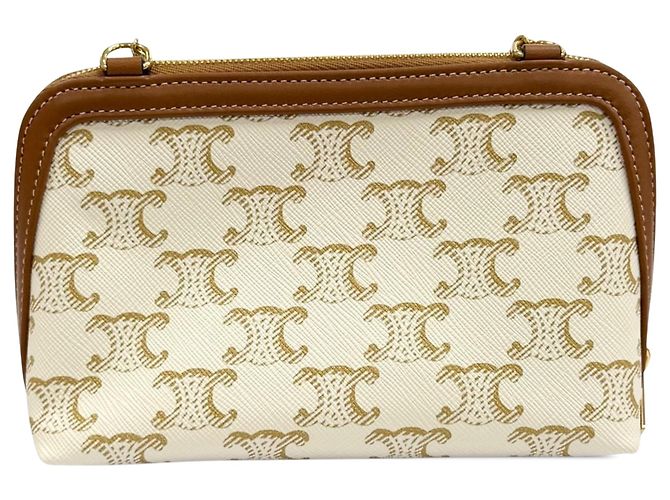 Céline Clutch com corrente Celine Triomphe em tela revestida branca Branco - vista 2