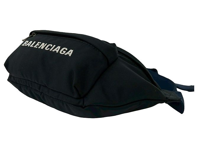 Borsa a cintura Balenciaga in nylon nero con logo Wheel - vista 4