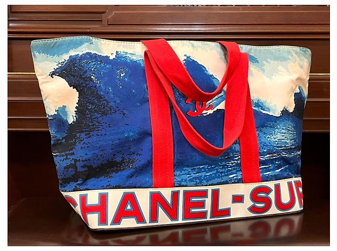 Borsa Tote Grande Chanel Surf Collection 2002 Bianco Rosso Blu - vista 2