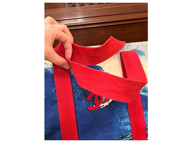 Borsa Tote Grande Chanel Surf Collection 2002 Bianco Rosso Blu - vista 4