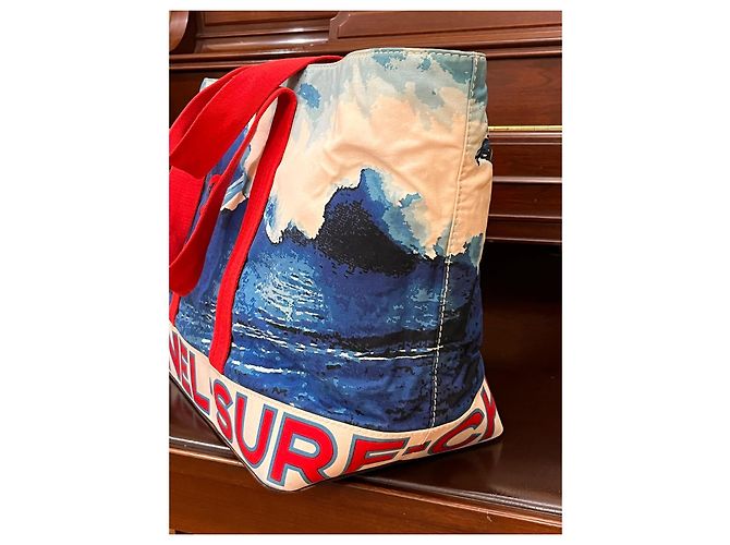 Borsa Tote Grande Chanel Surf Collection 2002 Bianco Rosso Blu - vista 5