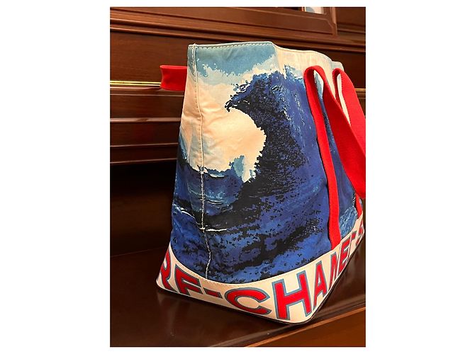 Borsa Tote Grande Chanel Surf Collection 2002 Bianco Rosso Blu - vista 6