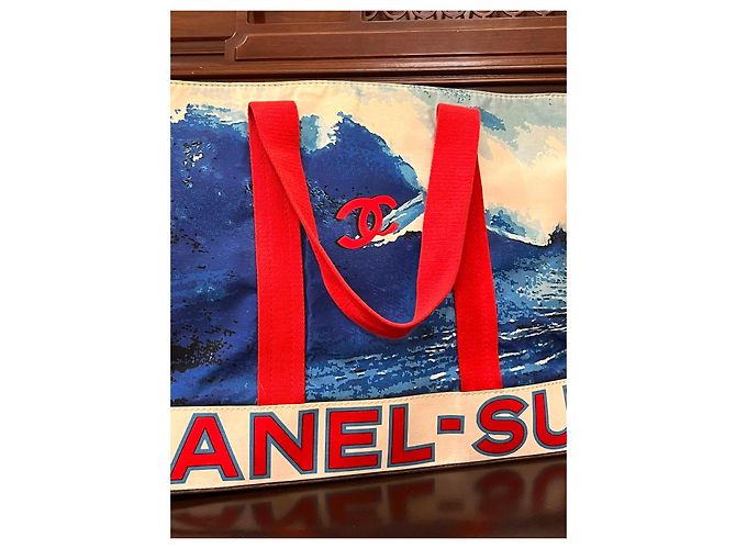 Borsa Tote Grande Chanel Surf Collection 2002 Bianco Rosso Blu - vista 7