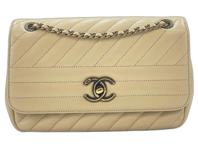 Chanel Schultertasche mit diagonalem Steppmuster Beige - Ansicht 2