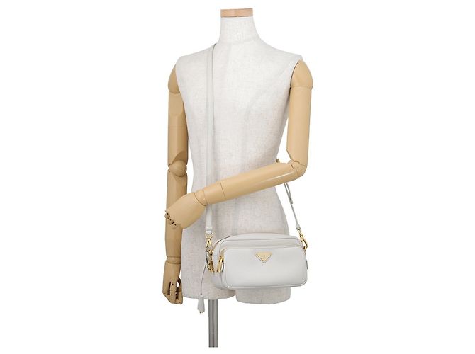 Borsa a tracolla Prada in pelle Saffiano Bianco - vista 4