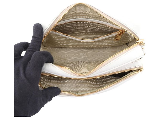 Borsa a tracolla Prada in pelle Saffiano Bianco - vista 5