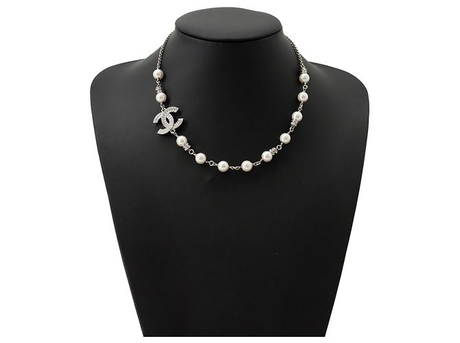 Collana Chanel in strass argento - vista 4