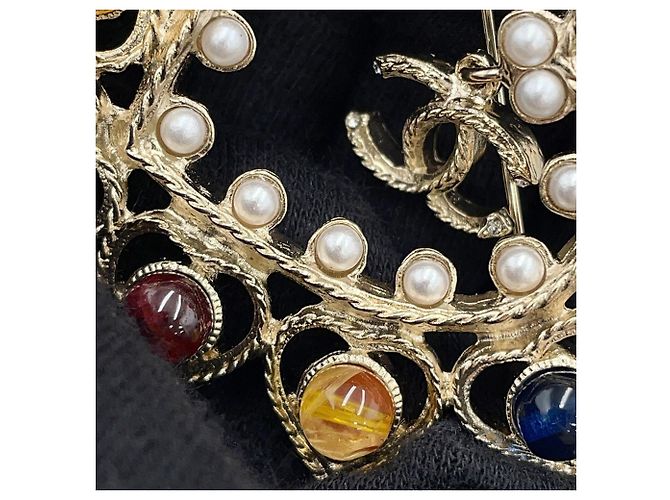Spilla a cuore Chanel con strass e pietre colorate D'oro - vista 7