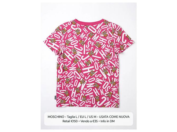 T-shirt Moschino Teddy Bear e Logo Rosa Branco - vista 2