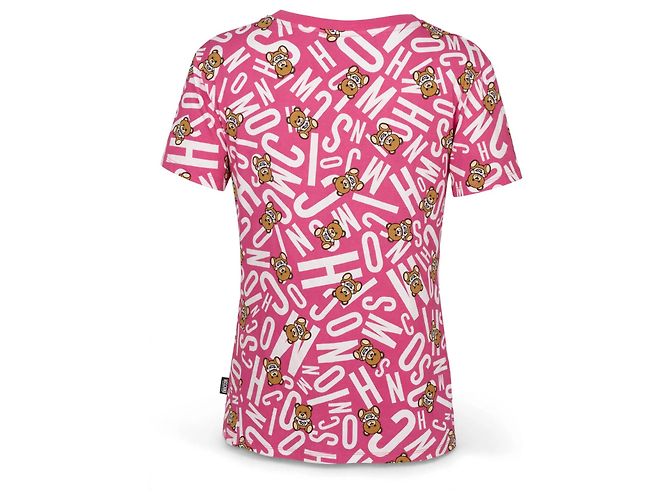 T-shirt Moschino Teddy Bear e Logo Rosa Branco - vista 3