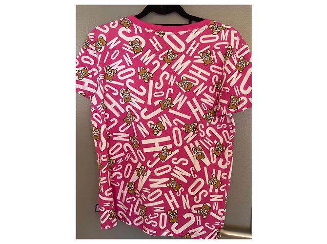 T-shirt Moschino Teddy Bear e Logo Rosa Branco - vista 7
