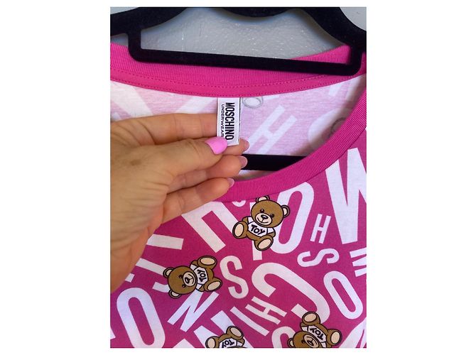 T-shirt Moschino Teddy Bear e Logo Rosa Branco - vista 8