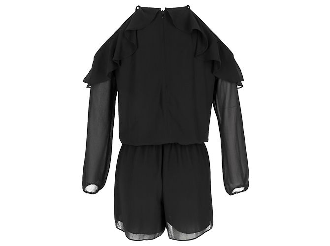 Michael Kors Jumpsuit mit Cold-Shoulder und Rüschen aus schwarzem Polyester - Ansicht 3