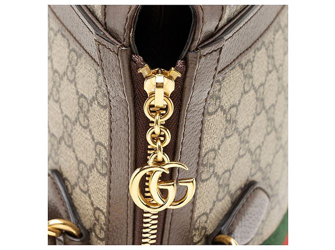 Borsa Tote Grande con Zip Gucci GG Supreme Ophidia Marrone Beige - vista 10
