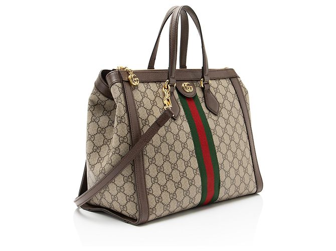 Borsa Tote Grande con Zip Gucci GG Supreme Ophidia Marrone Beige - vista 2