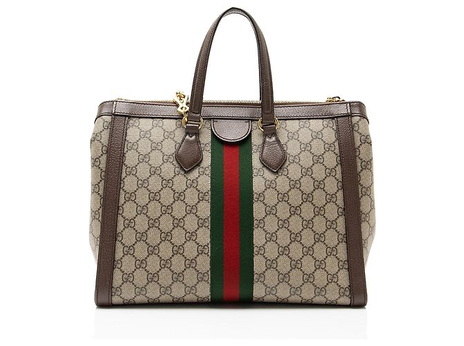 Borsa Tote Grande con Zip Gucci GG Supreme Ophidia Marrone Beige - vista 3