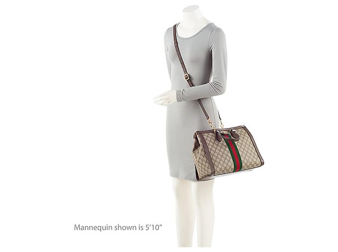 Borsa Tote Grande con Zip Gucci GG Supreme Ophidia Marrone Beige - vista 5