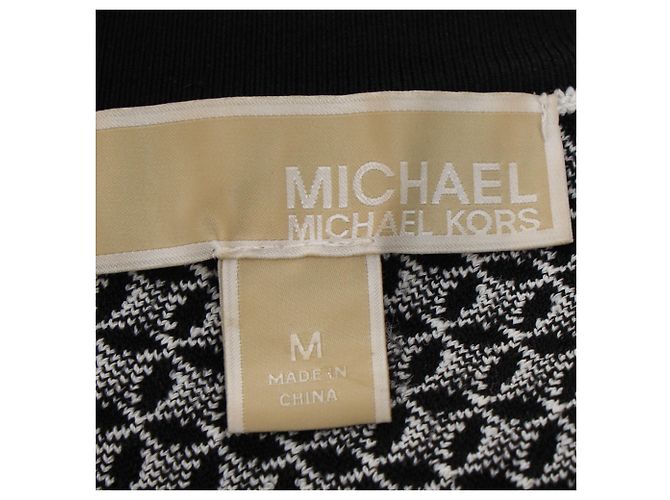 Michael Kors texturiertes ausgestelltes Kleid aus weißer und schwarzer Baumwolle - Ansicht 4