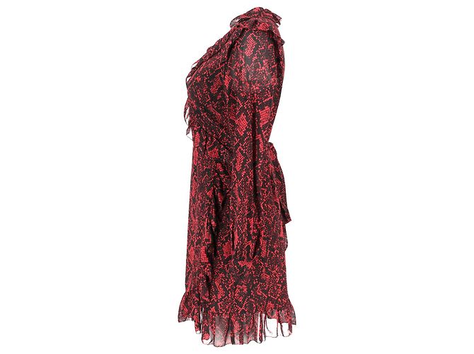 Michael Kors Mini-Kleid mit Rüschen in Schlangenleder-Print aus bordeauxrotem Polyester - Ansicht 2