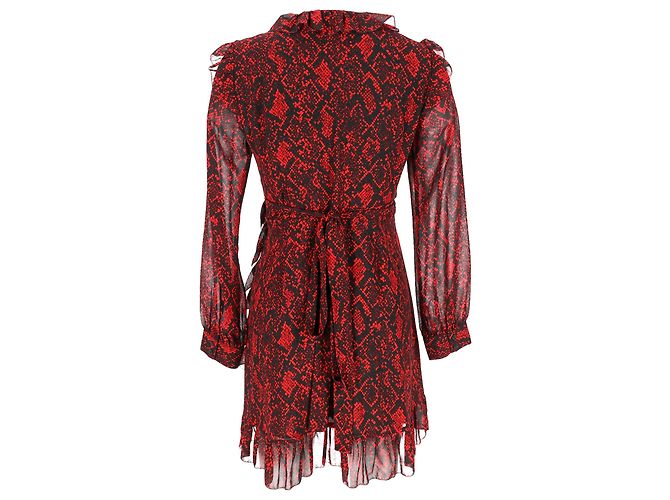 Michael Kors Mini-Kleid mit Rüschen in Schlangenleder-Print aus bordeauxrotem Polyester - Ansicht 3