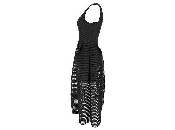 Maje Rire Mesh-Streifen-Midikleid aus schwarzem Polyester - Ansicht 2