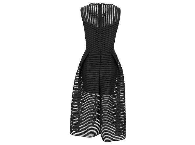 Maje Rire Mesh-Streifen-Midikleid aus schwarzem Polyester - Ansicht 3