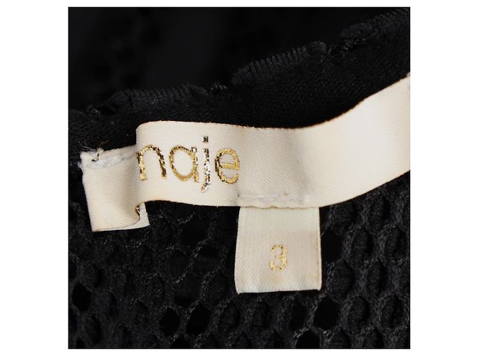 Maje Rire Mesh-Streifen-Midikleid aus schwarzem Polyester - Ansicht 4