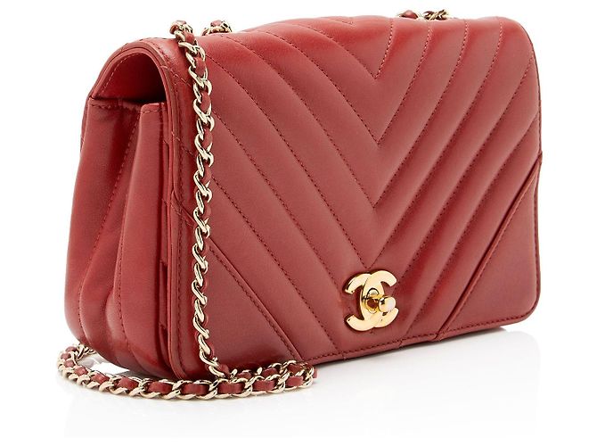 Gabrielle Borsa Mini Flap Statement in vitello Chevron Chanel Rosso - vista 2