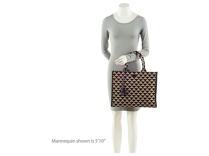 Prada Tote Large in Jacquard Symbole Marrone Beige - vista 5