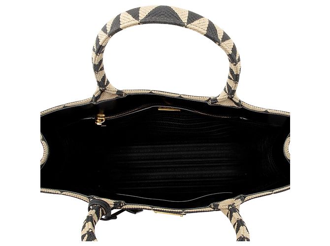 Prada Tote Large in Jacquard Symbole Marrone Beige - vista 6