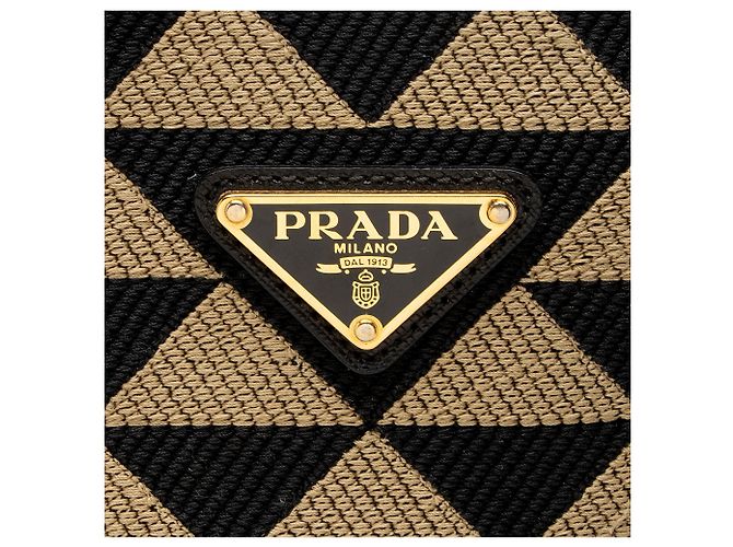 Prada Tote Large in Jacquard Symbole Marrone Beige - vista 8
