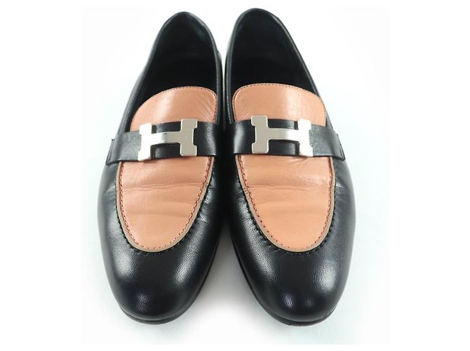 Mocassini in pelle Hermès HMetal Nero Beige - vista 3
