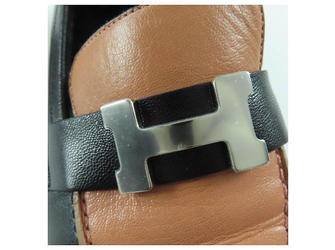 Mocassini in pelle Hermès HMetal Nero Beige - vista 8