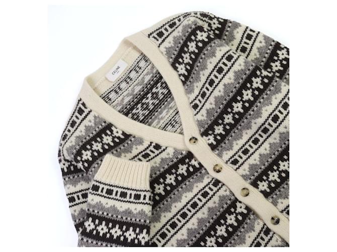Céline CELINE Shetland Logo Button Nordic Pattern Wool Knit Multicolor - vista 2