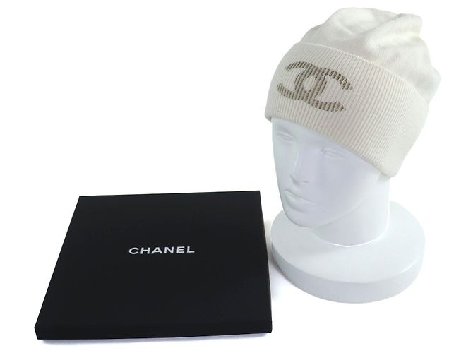 Cappello in maglia di cashmere Chanel COCO Mark Beige Crudo - vista 2