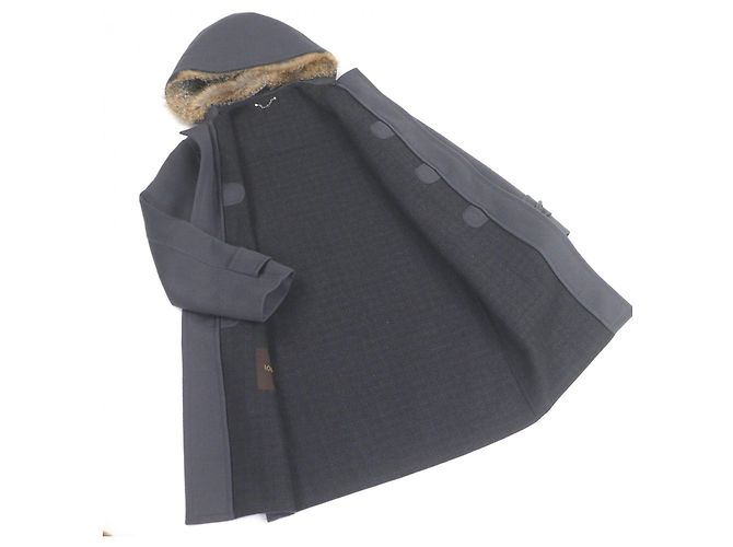Abrigo Duffel Louis Vuitton de lana y piel de zorro Castaño - vista 3