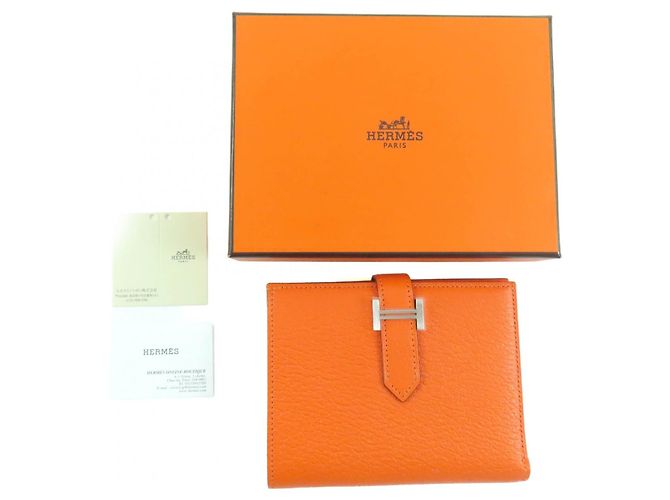 Cartera bifold de cuero Hermès BEAN Compact Naranja - vista 2