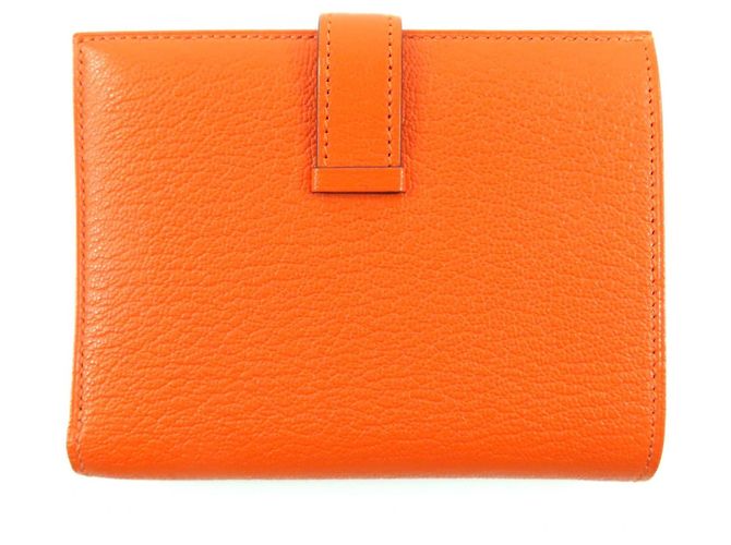 Cartera bifold de cuero Hermès BEAN Compact Naranja - vista 3
